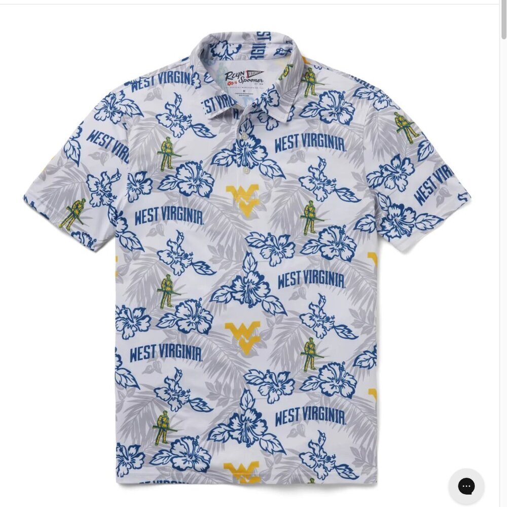 Reyn Spooner Mens West Virginia Pua Performance Polo Shirt SS AOP Size Small Lux